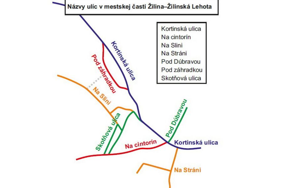 Mapa ulíc v Žilinskej Lehote