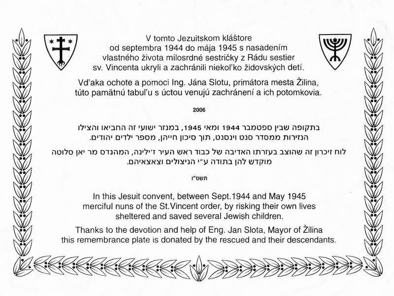 Pamätná tabuľa židovských detí Žilina
